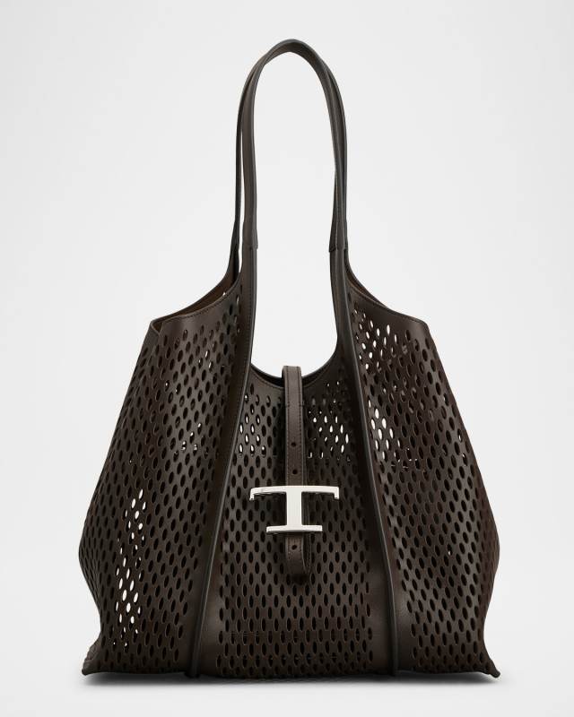 T Timeless Small Perforated Leather Tote Bag